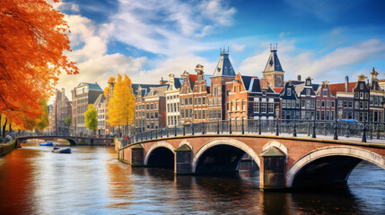 Fototapeta premium Splendid autumn scene of Amsterdam city.