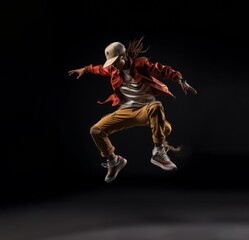 Fototapeta na wymiar Performance Airborne, RED concept of powerful leap captured in silhouette, symbolizing the freedom and creativity of hip-hop dance.Generative AI.