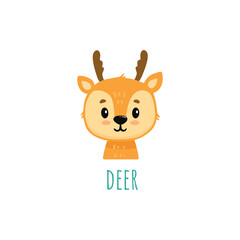 cute cartoon deer. Animal in flat style. Deer head for cards,magazins,banners.Forest animal. 