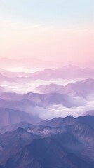 Tranquil Dawn Over Layered Mountains in Pastel Tones. Background for Instagram Story, Banner - obrazy, fototapety, plakaty