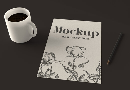Paper Cover Mockup on a Dark Desck Background