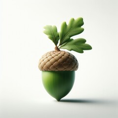 acorn with leaves on white
