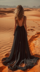Fototapeta na wymiar woman in long dress in desert,ai