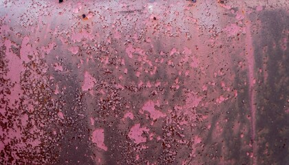 Textured metal surface with pink spots of paint