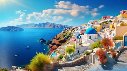 Fototapeten Sunny morning view of Santorini island. © Anas