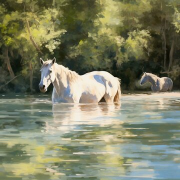 Animal HOrse, Duck in nature illustration AI