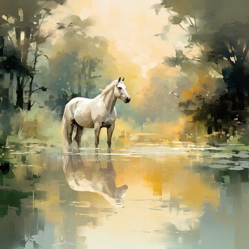 Animal HOrse, Duck in nature illustration AI
