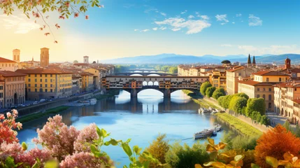 Keuken foto achterwand Ponte Vecchio Sunny spring cityscape of Florence