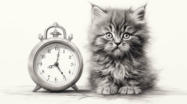 Smart Cat black and white AI illustration 