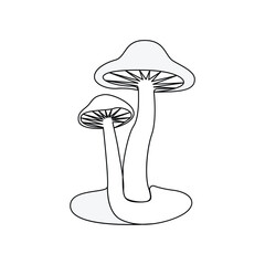 Continuous one-line sepia magic mushroom and outline vector art illustration