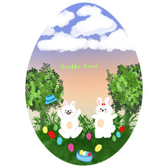 Naklejka premium Easter Clip Art: Cute bunnies and Easter baskets