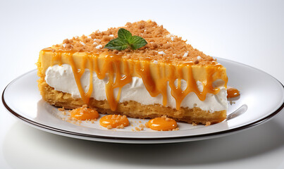Traditional pumpkin cheesecake on a light background.