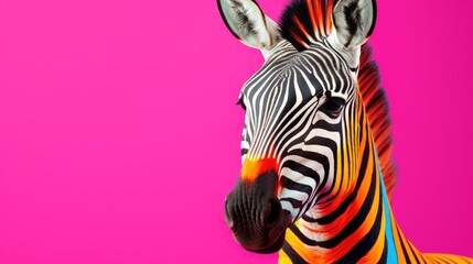 Fototapeta premium Multi-colored zebra on a pink background