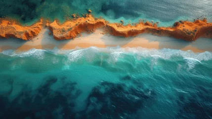 Foto op Canvas Sandy beach and tropical island by atoll with coral reef and axure water, top view. Patawan island with sandy beach. Summer and travel vacation concept. © PNG