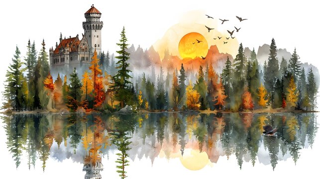 watercolor clip art set  fairy tales, castles, fairies, and magical creatures