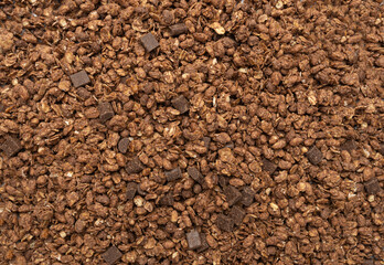 Chocolate Granola Texture Background, Cocoa Muesli Pattern, Crunchy Cereals Banner, Oatmeal Muesli