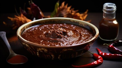 Aromatic and fluffy Mexican mole - a traditional sauce based on chocolate