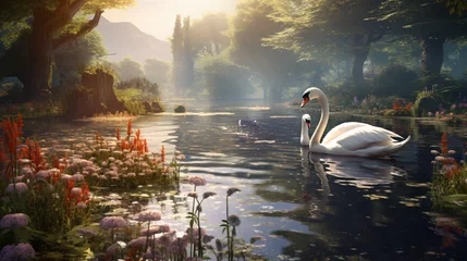 Foto op Canvas Swans in a natural setting on a pond © Anas