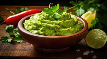 Obraz premium Juicy guacamole - a traditional Mexican avocado sauce