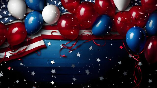 Happy President's Day animated background with balloons and particles. Generative AI