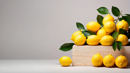 A background of lemons serves as the platform for displaying citrus fruit and cosmetics
