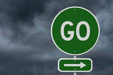 Go message on green street sign