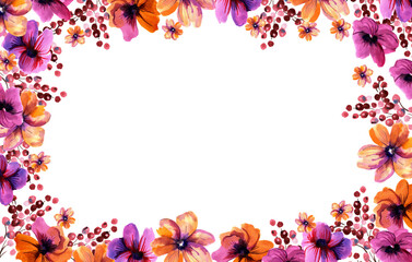 Hand painted watercolor purple flowers. PNG transparent background