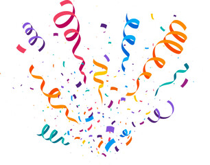 Festive party confetti ribbons and streamer paper stripes for birthday, cartoon vector. Confetti explosion pop of colorful paper ribbons for holiday, carnival or festival and celebration party