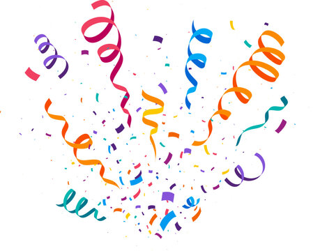 Festive party confetti ribbons and streamer paper stripes for birthday, cartoon vector. Confetti explosion pop of colorful paper ribbons for holiday, carnival or festival and celebration party