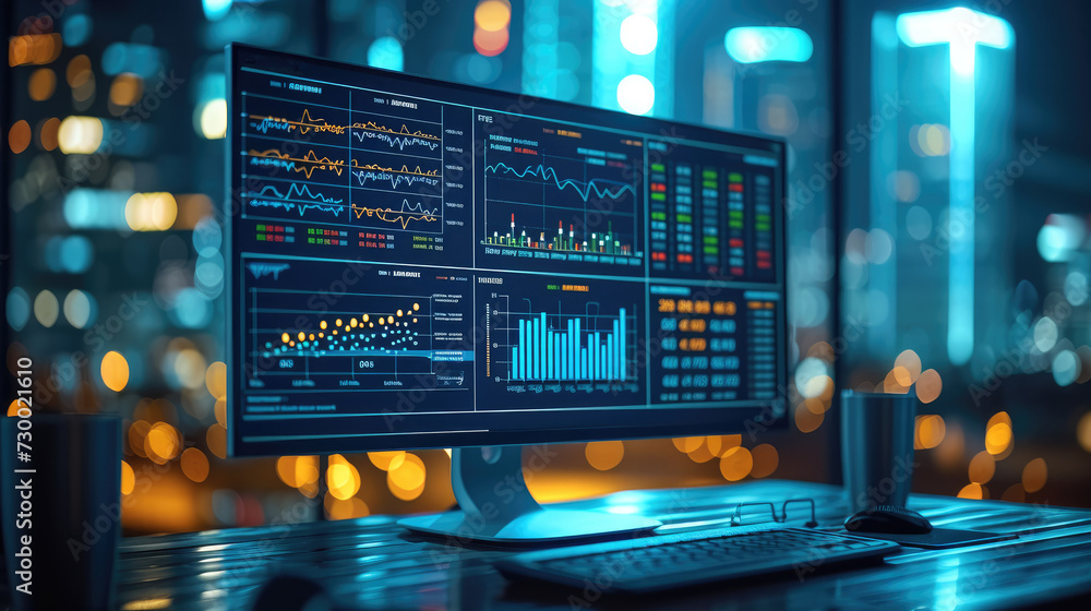 Aufkleber Intelligence and business analytics with key performance indicators, Professional key performance indicator metrics dashboard for sales and business results evaluation. Generative AI.