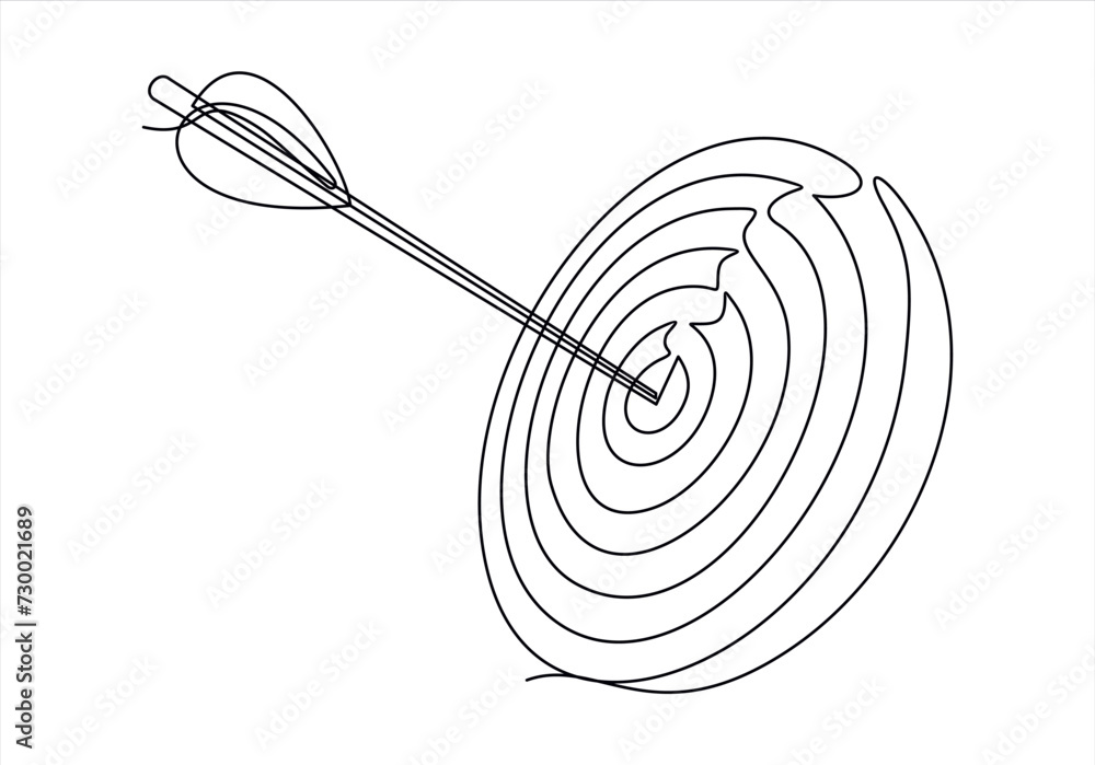 Poster target with arrow continuous one line drawing. success concept. vector illustration isolated on whit