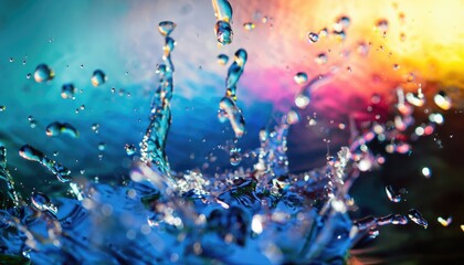 Defocus blurred transparent colorful water splash
