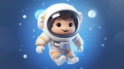 Illustration of an astronaut in space, children's costume astronaut suit and helmet, the theme of knowledge and education. White background illustration.
