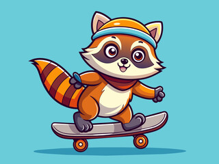 Adorable Vector Illustration of a Skateboarding Raccoon