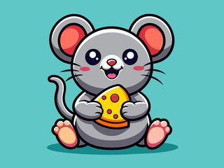 Playful Cartoon Logo of a Mouse Eating Cheese