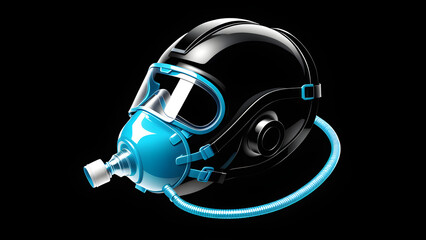 3d oxygen mask icon clipart. isolated on a black background. with black copy space. - obrazy, fototapety, plakaty