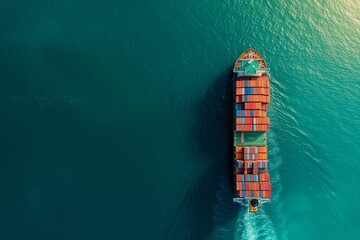 Aerial view container ship full load container for logistics