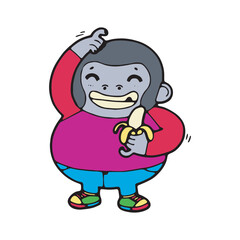 cartoon gorilla comic monkey doodle vector illustration isolated on white background