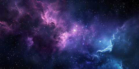 A bright night sky covered with stars. A bright, colourful band of stars and nebulae in dark blue and purple