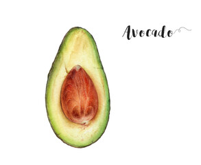 Watercolor illustration of avocado dessert close up. Design template for packaging, menu, postcards.