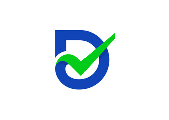 Check mark logo with letter D. Letter D and vector check mark template
