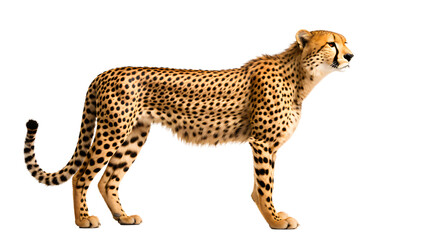 Cheetah standing, side view of a cheetah, isolated, Transparent PNG background