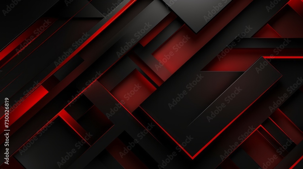 Wall mural abstract minimalist geometric background with dynamic black forms and red lines - modern artistic de