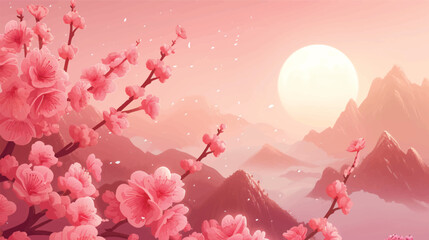 Spring Festival Love Peach Blossom Theme Vector.