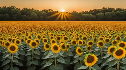 Rolgordijnen  field of sunflowers with the sun setting in the background © Ozgurluk Design