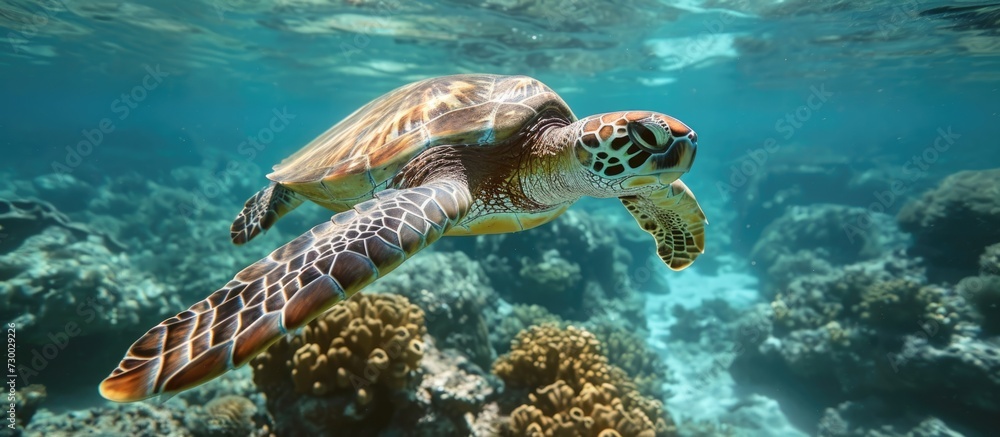 Wall mural Egypt is home to sea turtles that are green and live in the Red Sea.