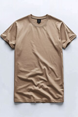 Striking Tees Presentation, Beige Brown Color T Shirt Elevate Your Brand with Impeccable Logo Mockup on Male & Female Shirts