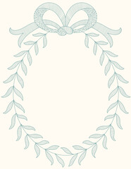 Line art laurel wreath with bow. Romantic Floral frame for Wedding or Baptism monogram