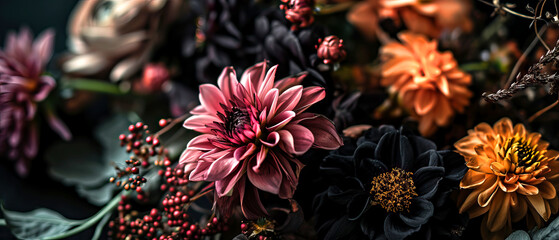 Fototapeta na wymiar Beautiful background with dark dried flowers