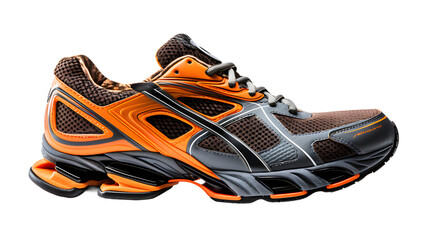 Black and orange sneaker shoes, isolated, transparent PNG Background